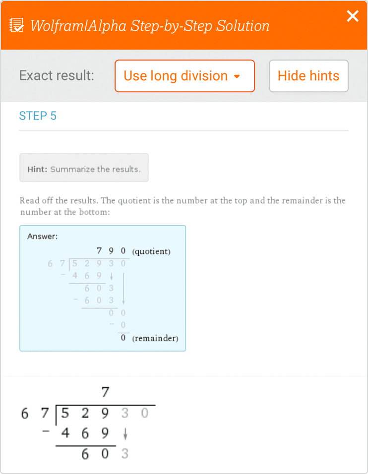 Basic math example step-by-step solution using long division